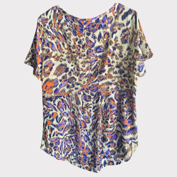 Simply Chic Boutique Print Blouse Short Sleeve Large Polyester Orange Purple - Picture 2 of 7